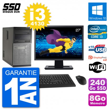 PC Tour Dell 7020 Ecran 27" Intel Core i3-4130 RAM 8Go SSD 240Go Windows 10 Wifi