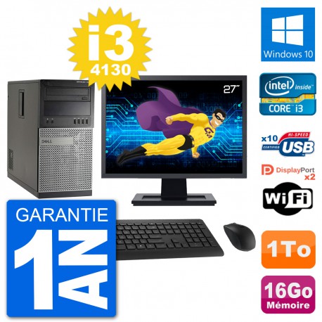 PC Tour Dell 7020 Ecran 27" Intel i3-4130 RAM 16Go Disque 1To Windows 10 Wifi