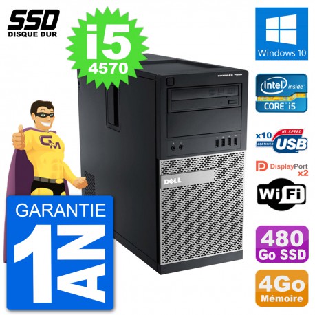 PC Tour Dell 7020 Intel Core i5-4570 RAM 4Go SSD 480Go Windows 10 Wifi