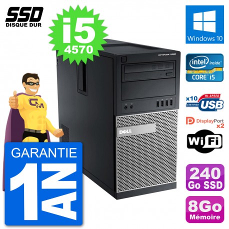 PC Tour Dell 7020 Intel Core i5-4570 RAM 8Go SSD 240Go Windows 10 Wifi