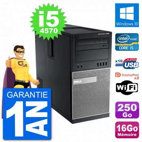 PC Tour Dell 7020 Intel Core i5-4570 RAM 16Go Disque Dur 250Go Windows 10 Wifi