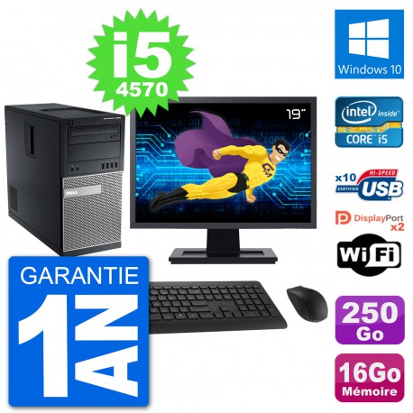 PC Tour Dell 7020 Ecran 19" Intel i5-4570 RAM 16Go Disque 250Go Windows 10 Wifi