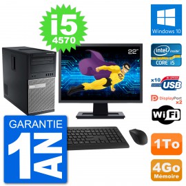 PC Tour Dell 7020 Ecran 22" Intel i5-4570 RAM 4Go Disque 1To Windows 10 Wifi