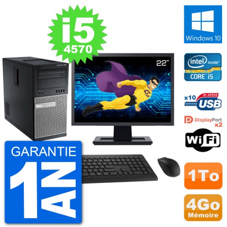 PC Tour Dell 7020 Ecran 22" Intel i5-4570 RAM 4Go Disque 1To Windows 10 Wifi