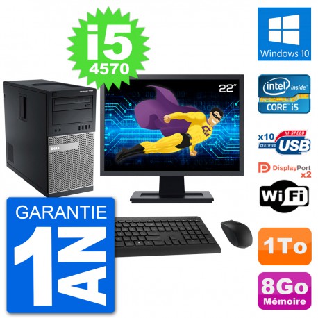 PC Tour Dell 7020 Ecran 22" Intel i5-4570 RAM 8Go Disque 1To Windows 10 Wifi