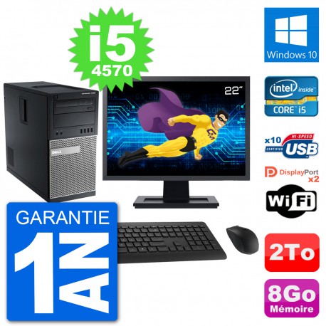 PC Tour Dell 7020 Ecran 22" Intel i5-4570 RAM 8Go Disque 2To Windows 10 Wifi