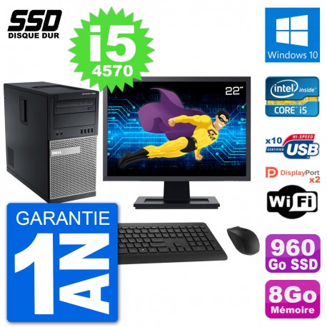 PC Tour Dell 7020 Ecran 22" Intel Core i5-4570 RAM 8Go SSD 960Go Windows 10 Wifi