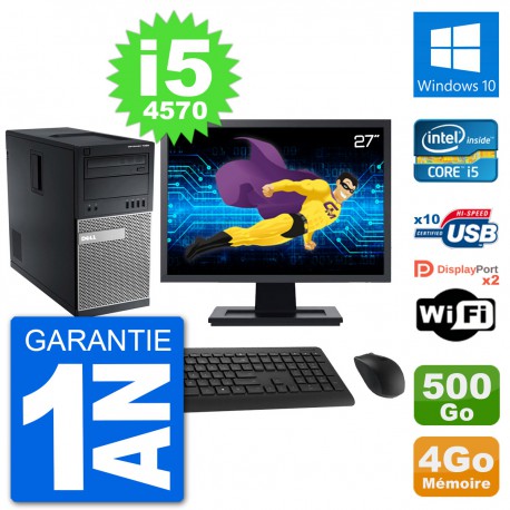 PC Tour Dell 7020 Ecran 27" Intel i5-4570 RAM 4Go Disque 500Go Windows 10 Wifi