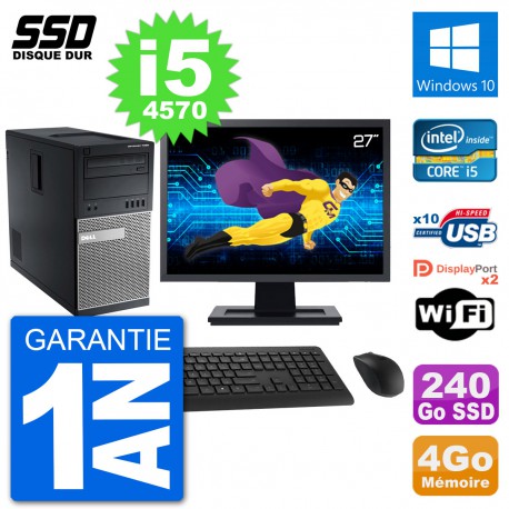 PC Tour Dell 7020 Ecran 27" Intel Core i5-4570 RAM 4Go SSD 240Go Windows 10 Wifi