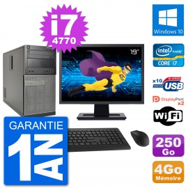 PC Tour Dell 7020 Ecran 19" Intel i7-4770 RAM 4Go Disque 250Go Windows 10 Wifi