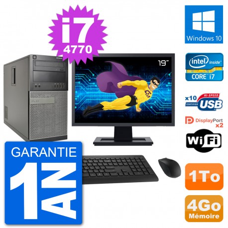 PC Tour Dell 7020 Ecran 19" Intel i7-4770 RAM 4Go Disque 1To Windows 10 Wifi