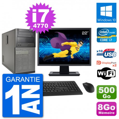 PC Tour Dell 7020 Ecran 22" Intel i7-4770 RAM 8Go Disque 500Go Windows 10 Wifi