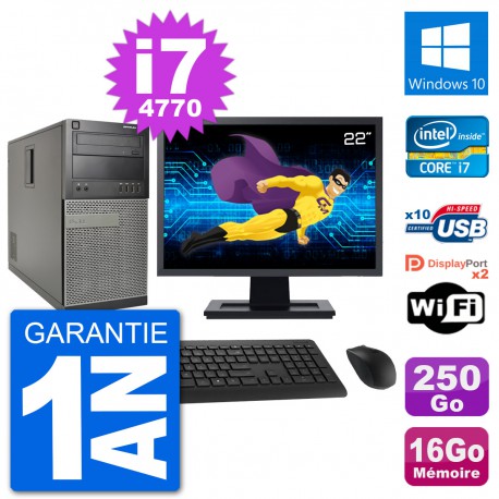 PC Tour Dell 7020 Ecran 22" Intel i7-4770 RAM 16Go Disque 250Go Windows 10 Wifi