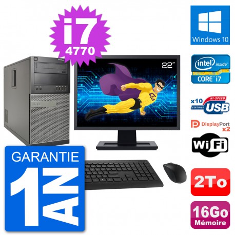 PC Tour Dell 7020 Ecran 22" Intel i7-4770 RAM 16Go Disque 2To Windows 10 Wifi