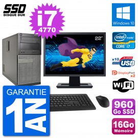 PC Tour Dell 7020 Ecran 22" Intel i7-4770 RAM 16Go SSD 960Go Windows 10 Wifi