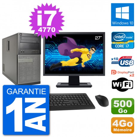 PC Tour Dell 7020 Ecran 27" Intel i7-4770 RAM 4Go Disque 500Go Windows 10 Wifi