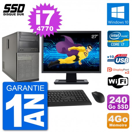 PC Tour Dell 7020 Ecran 27" Intel Core i7-4770 RAM 4Go SSD 240Go Windows 10 Wifi