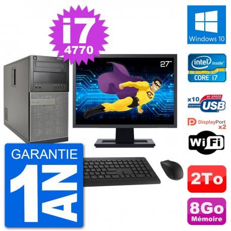 PC Tour Dell 7020 Ecran 27" Intel i7-4770 RAM 8Go Disque 2To Windows 10 Wifi