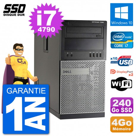 PC Tour Dell 7020 Intel Core i7-4790 RAM 4Go SSD 240Go Windows 10 Wifi