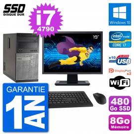 PC Tour Dell 7020 Ecran 19" Intel Core i7-4790 RAM 8Go SSD 480Go Windows 10 Wifi