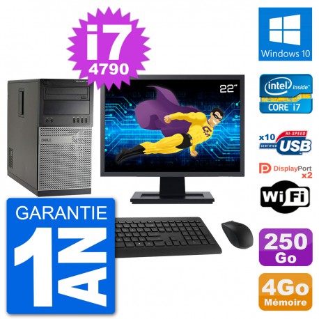 PC Tour Dell 7020 Ecran 22" Intel i7-4790 RAM 4Go Disque 250Go Windows 10 Wifi