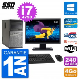 PC Tour Dell 7020 Ecran 22" Intel Core i7-4790 RAM 4Go SSD 240Go Windows 10 Wifi