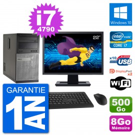 PC Tour Dell 7020 Ecran 22" Intel i7-4790 RAM 8Go Disque 500Go Windows 10 Wifi