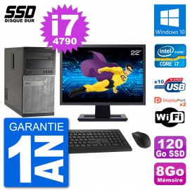 PC Tour Dell 7020 Ecran 22" Intel Core i7-4790 RAM 8Go SSD 120Go Windows 10 Wifi