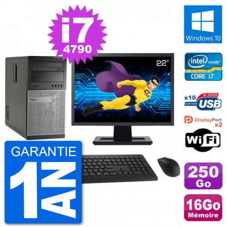 PC Tour Dell 7020 Ecran 22" Intel i7-4790 RAM 16Go Disque 250Go Windows 10 Wifi