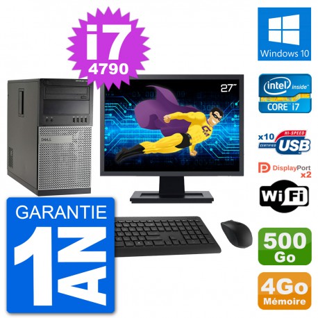 PC Tour Dell 7020 Ecran 27" Intel i7-4790 RAM 4Go Disque 500Go Windows 10 Wifi