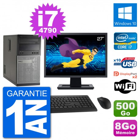PC Tour Dell 7020 Ecran 27" Intel i7-4790 RAM 8Go Disque 500Go Windows 10 Wifi