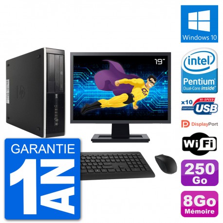PC HP 8300 Elite SFF Ecran 19" Intel G630 RAM 8Go Disque 250Go Windows 10 Wifi
