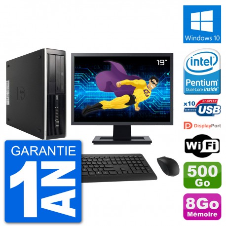 PC HP 8300 Elite SFF Ecran 19" Intel G630 RAM 8Go Disque 500Go Windows 10 Wifi