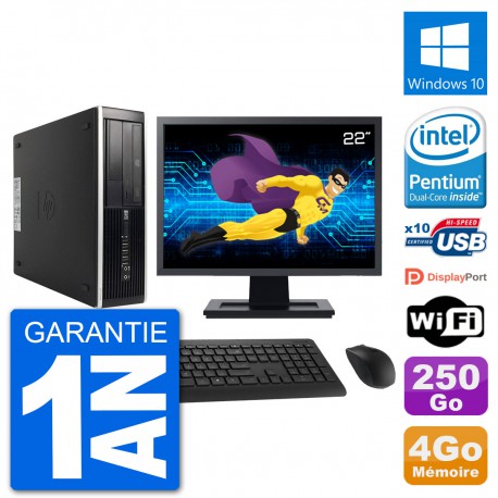 PC HP 8300 Elite SFF Ecran 22" Intel G630 RAM 4Go Disque 250Go Windows 10 Wifi