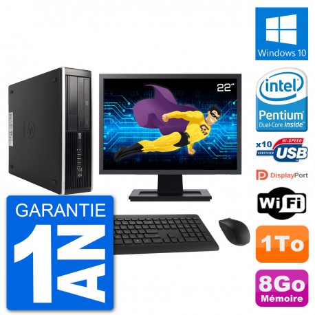 PC HP 8300 Elite SFF Ecran 22" Intel G630 RAM 8Go Disque Dur 1To Windows 10 Wifi