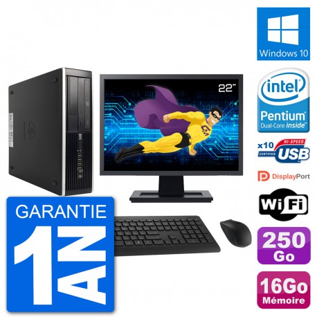PC HP 8300 Elite SFF Ecran 22" Intel G630 RAM 16Go Disque 250Go Windows 10 Wifi
