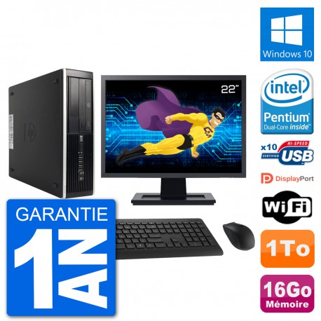 PC HP 8300 Elite SFF Ecran 22" Intel G630 RAM 16Go Disque 1To Windows 10 Wifi
