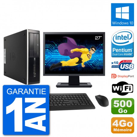 PC HP 8300 Elite SFF Ecran 27" Intel G630 RAM 4Go Disque 500Go Windows 10 Wifi