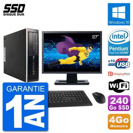 PC HP 8300 Elite SFF Ecran 27" Intel G630 RAM 4Go SSD 240Go Windows 10 Wifi