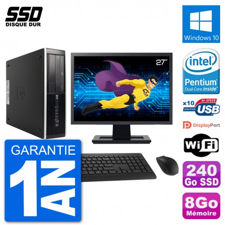 PC HP 8300 Elite SFF Ecran 27" Intel G630 RAM 8Go SSD 240Go Windows 10 Wifi