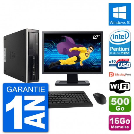 PC HP 8300 Elite SFF Ecran 27" Intel G630 RAM 16Go Disque 500Go Windows 10 Wifi