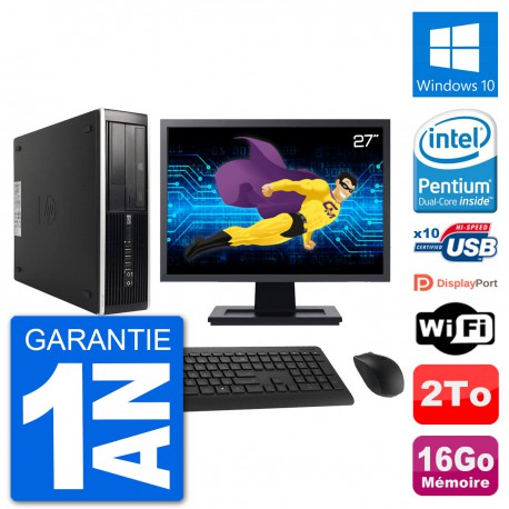 PC HP 8300 Elite SFF Ecran 27" Intel G630 RAM 16Go Disque 2To Windows 10 Wifi