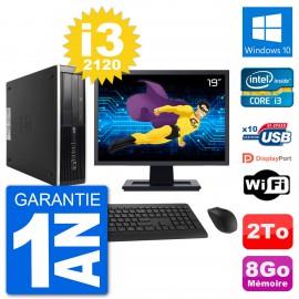 PC HP 8300 SFF Ecran 19" Intel i3-2120 RAM 8Go Disque Dur 2To Windows 10 Wifi