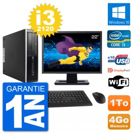 PC HP 8300 SFF Ecran 22" Intel i3-2120 RAM 4Go Disque Dur 1To Windows 10 Wifi