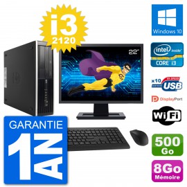 PC HP 8300 SFF Ecran 22" Intel i3-2120 RAM 8Go Disque 500Go Windows 10 Wifi