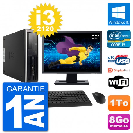 PC HP 8300 SFF Ecran 22" Intel i3-2120 RAM 8Go Disque Dur 1To Windows 10 Wifi
