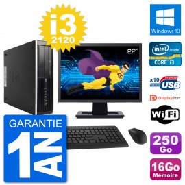 PC HP 8300 SFF Ecran 22" Intel i3-2120 RAM 16Go Disque 250Go Windows 10 Wifi