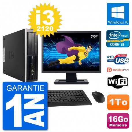 PC HP 8300 Elite SFF Ecran 22" Intel i3-2120 RAM 16Go Disque 1To Windows 10 Wifi