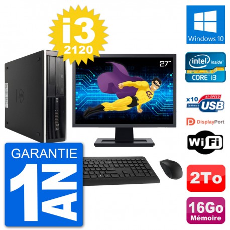 PC HP 8300 Elite SFF Ecran 27" Intel i3-2120 RAM 16Go Disque 2To Windows 10 Wifi