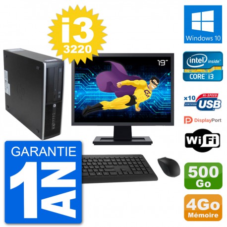 PC HP 8300 SFF Ecran 19" Intel i3-3220 RAM 4Go Disque 500Go Windows 10 Wifi